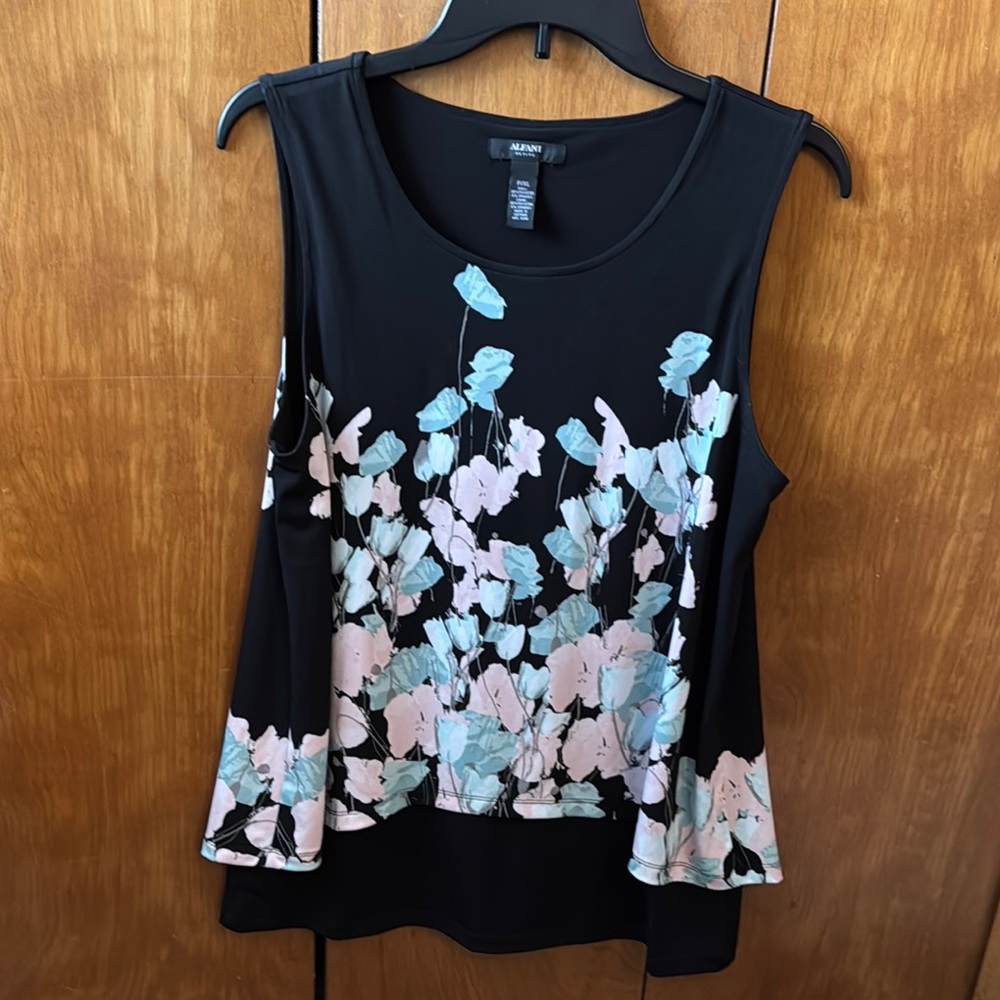 AlfFloral Sleeveless Top - Black with Pastel Accents